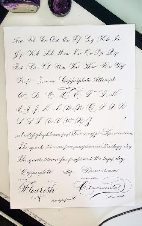 Learn calligraphy and improve your penmanship with this fun and easy-to-use#calligraphy #alphabet #handlettering #letteringlove #moderncalligraphy Copperplate Calligraphy Practice Sheets, Fake Calligraphy Alphabet, Copperplate Calligraphy Alphabet, Cursive Calligraphy Alphabet, Calligraphy Practice Sheets Free, Spencerian Calligraphy, Spencerian Penmanship, Calligraphy Alphabet Tutorial, Calligraphy Worksheets