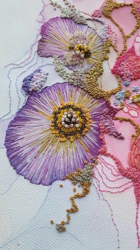 Embroidered Coral Reef, Hannah Kwasnycia, Couching Embroidery Design, Water Textiles, Reef Embroidery, Embroidery Textiles, Coral Embroidery, Felt Brooches, Embroidery Embellishments