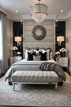 Gray Bedroom With Gold Accents, Textured Interiors, Contemporary Glam Bedroom, Modern Luxury Bedroom Decor, Modern Luxury Bedroom Design, Glam Bedroom Ideas, Luxury Living Room Inspiration, Academia Bedroom, Luxurious Decor