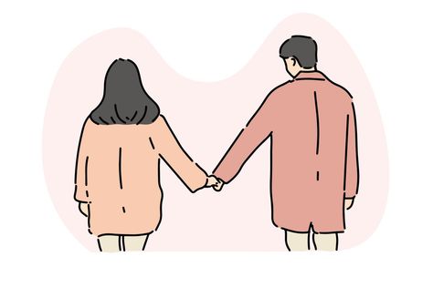 Couple holding hand together, relationship, romantic concept illustration. Holding Hands Drawing Couple, Relationship Illustration Couple, Healthy Relationship Drawing, Holding Hand Painting, Illustration Art Couple Relationships, Couple Holding Hands Illustration, Holding Hands Doodle, Couple Holding Hands Drawing, Relationship Illustration