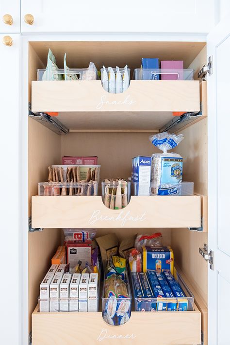 Conquer your clutter – one cabinet at a time. #iDesign #iDLiveSimply #MyiDesign #pantry #storage #declutter #organization #decor Pull Out Pantry Shelves, Konmari Organizing, Pull Out Pantry, Pantry Drawers, Organized Pantry, Desain Pantry, Pull Out Shelves, The Home Edit, Diy Kitchen Storage