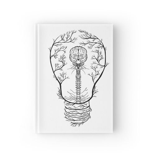 High-quality hardcover journal with wraparound print. 128 pages in ruled, graph or blank options. Carleton Neuroscience Society - Light bulb brain design with neurons outlining the shape of the bulb as an artistic depiction of the brain and spinal cord. With black line art. Neuroscience Art, Brain Design, Brain And Spinal Cord, Medical Artwork, Brain Tattoo, Black Journal, Black Journals, Black Line Art, Spinal Cord