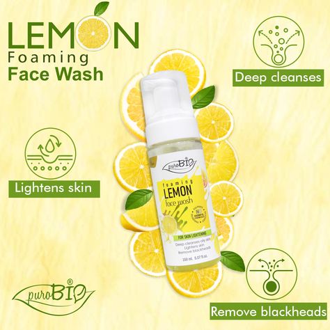 Begin your skincare ritual with Purobio's Lemon Foaming Face Wash for a gentle yet invigorating cleanse that leaves your skin feeling refreshed and revitalized. Lemon On Face, Skincare Ritual, Natural Face Wash, Foaming Face Wash, Lighten Skin, Creative Ads, Blackhead Remover, Face Care, Blackheads