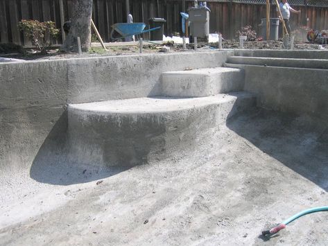 Inground Pool Maintenance, Pool Steps Inground, Cement Pools, Pool Makeover, Concrete Pools, Gunite Swimming Pool, Luxury Pools Backyard, Pool Resurfacing, Inground Pool Designs