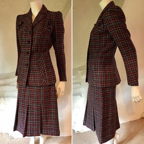 Cc41 Clothing, 1930s Suit, Utility Clothing, 40s Style, Plaid Suit, 40s Fashion, 1940s Fashion, Plaid Skirt, Plaid Skirts