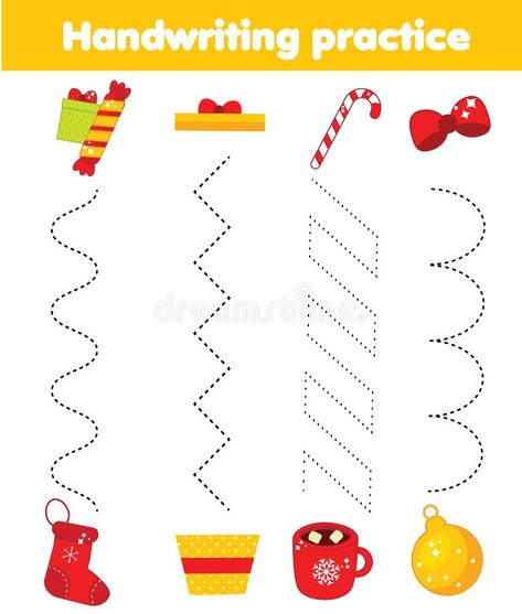 Handwriting practice sheet. Educational children game. Preschool Tracing for toddlers. Christmas and new year activity for kids royalty free illustration New Year Activity For Kids, Tracing For Toddlers, New Year Activity, Handwriting Practice Sheets, Preschool Tracing, New Years Activities, Theme Activity, Preschool Games, Activity For Kids