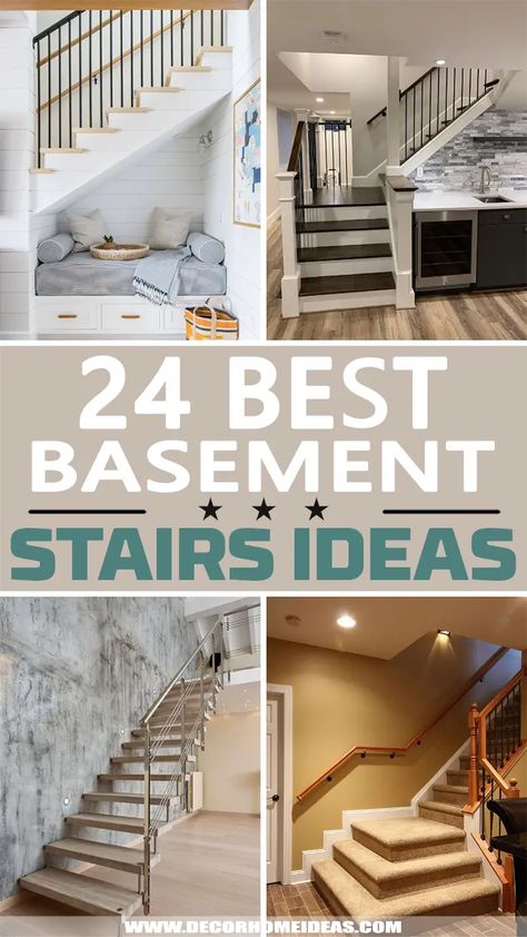 Best Basement Stairs Ideas. Take your basement stairs to the next level with these creative ideas and designs. #decorhomeideas Staircase With Landing, Under Basement Stairs, Open Basement Stairs, Basement Stairway, Basement Staircase, Open Basement, Basement Steps, Basement Stairs Ideas, Stairs In Kitchen