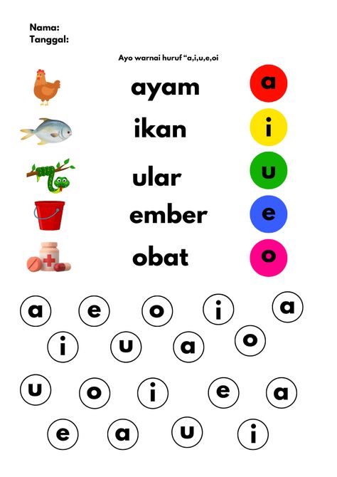 Mencari dan mewarnai huruf vokal a,i,u,e,o Pelajaran Tk, School Door Decorations, School Doors, Smart Parenting, Dinosaur Coloring Pages, Aktivitas Montessori, Play Based, Play Based Learning, Science Experiments Kids