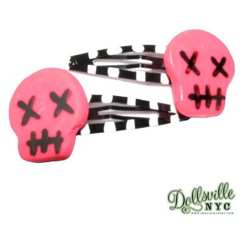 Skull Barrette Hair Clips-Hot Pink with Black & White Stripes Goth,... ($8) ❤ liked on Polyvore featuring accessories, hair accessories, hair, jewelry, hair clip, goth hair accessories, gothic hair accessories, hot pink hair accessories, skull hair clips and long hair clips Pastel Goth Hair Clips, Skull Hair Accessories, Goth Hairclip, Emo Hair Clips, Scene Hair Accessories, Goth Hair Clips, Emo Zombie, Goth Hair Accessories, Black Scene Hair