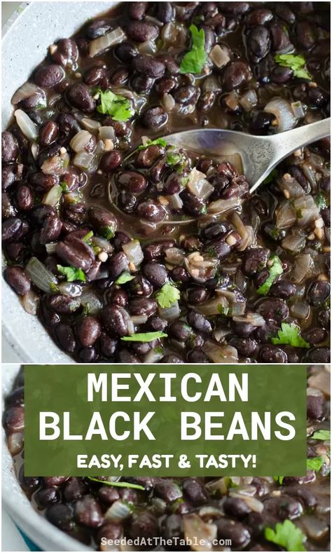 This Mexican Black Beans recipe is an easy and tasty restaurant-style side dish for any Mexican dinner! Serve it with your tacos, enchiladas, fajitas and burritos to complete your Tex-Mex meal. Essen, Mexican Black Beans Recipe, Easy Recipes For Family, Black Beans Recipe, Mexican Black Beans, Mexican Side Dishes, Black Beans And Rice, Grain Recipes, Black Bean Recipes