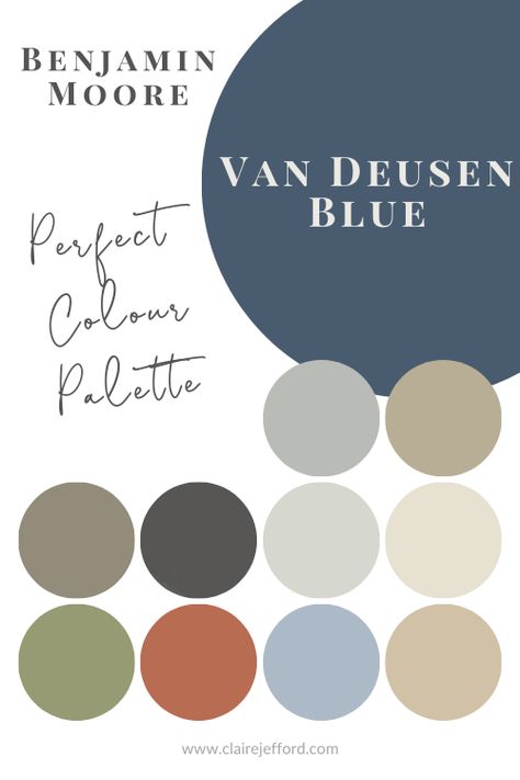 Benjamin Moore Van Deusen Blue Colour Review by Claire Jefford Railings Farrow And Ball Exterior, Farrow And Ball Railings Colour Palette, Farrow And Ball Painted Floors, Farrow And Ball Railings Colour Schemes, Railings 31 Farrow And Ball, Rangwali Farrow And Ball Living Room, Farrow Ball Railings Kitchen, Snug Colour Scheme, Downpipe Farrow And Ball Colour Scheme