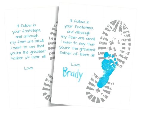 PRICES MAY VARY. Tell dad you love him with this footprint craft for kids! This personalized print design is a thoughtful keepsake for Father's Day, birthdays, or any special occasion. It's EASY to personalize: stamp your child's footprint (recommended washable paint, marker, or ink) The poem reads: I'll follow in your footsteps, and although my feet are small, I want to say that you're the greatest [father] of them all! So meaningful! Gift your dad unique watercolor and footprint craft as Fathe Crafts For Pre K, Baby Footprint Art, Fathers Day Poems, Footprint Keepsake, Footprint Craft, Handprint Craft, Footprint Art, Washable Paint, Baby Footprints