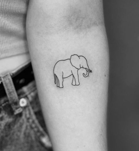 Elephant Tattoos Cartoon, Creative Elephant Tattoos, Medium Elephant Tattoo, Elephant Line Work Tattoo, Outline Of Elephant Tattoo, Small Thai Elephant Tattoo, Elephant Minimal Tattoo, Small Simple Elephant Tattoo, Mini Elephant Tattoo Simple