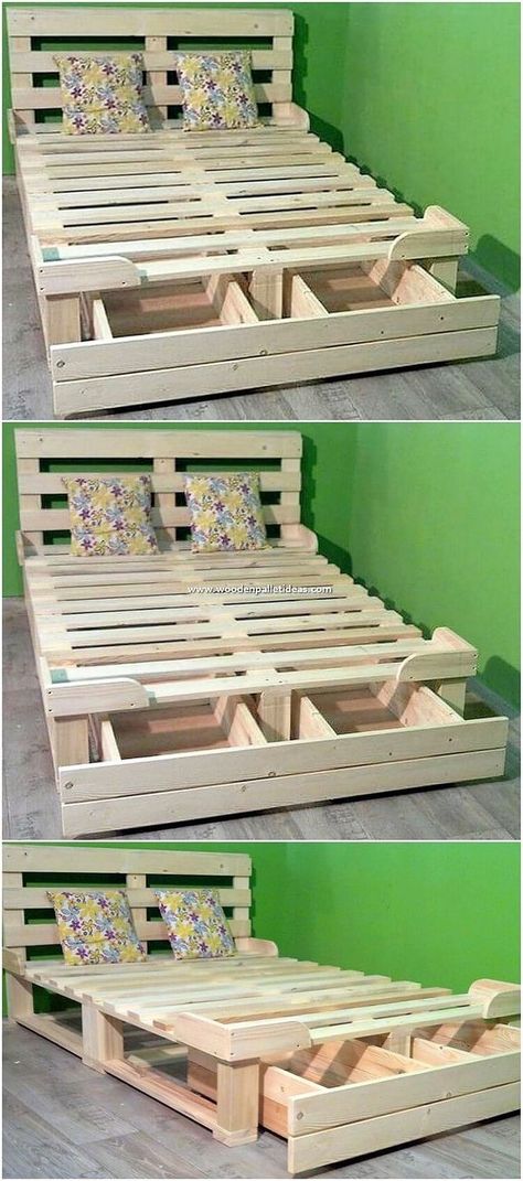 Wood Pallet Bed Frame, Wood Pallet Beds, Pallet Bed Frames, Shipping Pallet, Pallet Bed Frame, Design Ložnic, Diy Pallet Bed, Pallet Furniture Designs, Pelan Rumah