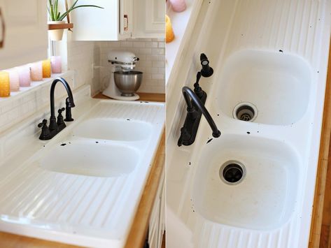 Kitchen Sink Remodel, Vintage Kitchen Sink, Cast Iron Kitchen Sinks, Vintage Sink, Cast Iron Sink, Bungalow Kitchen, Kitchen 2024, Drainboard Sink, Old Sink