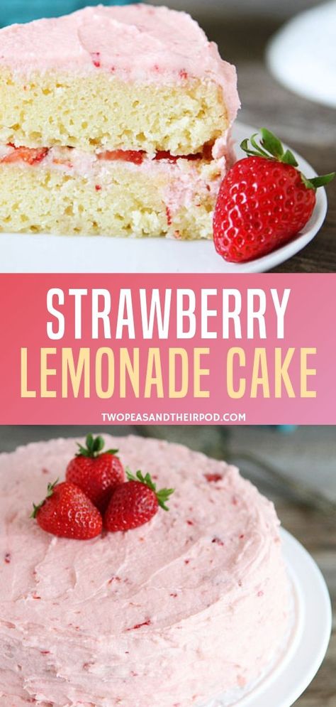 Easy to bake strawberry lemonade cake perfect on a hot summer day! With this simple recipe that's quick to follow, this eye candy dessert amazingly fits a dinner party and your friends will surely love it. Save this pin for later! Lemonade Cake Recipe, Strawberry Lemonade Cake, Easy Lemonade Recipe, Strawberry Lemon Cake, Lemonade Cake, Moist Lemon Cake, Pinterest Food, Easy To Bake, Lemon Frosting