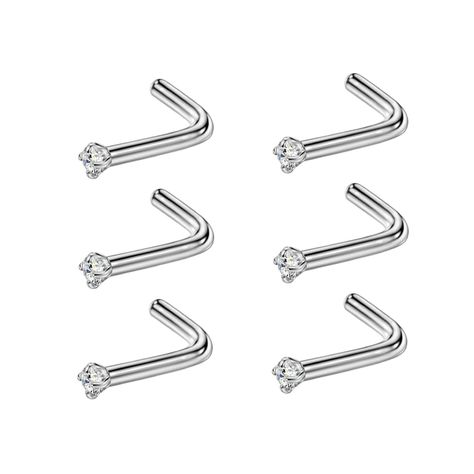 FANSING 6PCS Surgical Steel/Titanium Nose Studs for Women Nostril Piercing Jewelry 22g / 20g / 18g Nostril Piercing Jewelry, Titanium Nose Stud, Stud Clothing, L Shaped Nose Ring, Nostril Piercing, Facial Piercings, Nose Studs, Jewelry Online Store, Piercing Shop