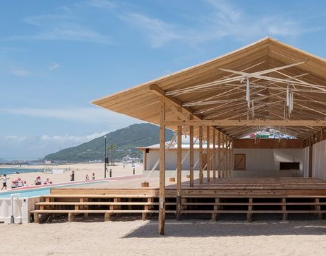 Beach Song, Architectural Engineer, Beach Pavilion, Decorative Floor Tile, Beach Architecture, Wood Truss, Timber Roof, Timber Buildings, Timber Panelling