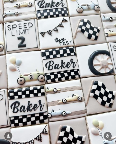 Race Car Sugar Cookies, Race Car Birthday Cookies, Two Fast Cookies, Racing Cookies, Race Car Cookies, Motocross Birthday Party, Motocross Birthday, Talladega Nights, Car Cookies