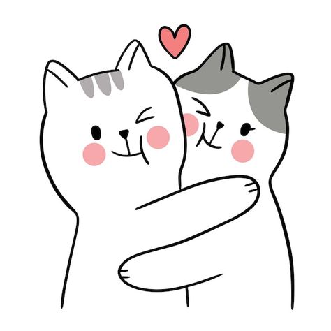 Dibujar a mano dibujos animados lindo pa... | Premium Vector #Freepik #vector #pareja-gatos #gatos-amor #dia-amor #san-valentin Pretty Flower Drawing, Hug Cartoon, Hugging Drawing, Doodles Bonitos, Animal Hugs, Cute Hug, Romantic Drawing, Cat Hug, Love Illustration