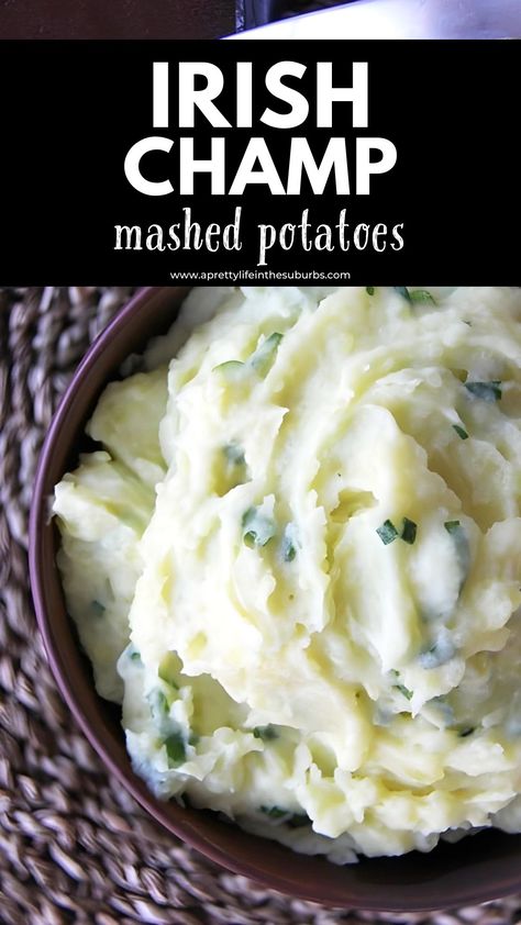 The addition of butter, cream and fresh green onion to mashed potatoes makes this Traditional Irish Champ Recipe a delicious side dish. A nice change from regular mashed potatoes. Irish Champ Recipe, Champ Recipe, Onion Mashed Potatoes, Irish Mashed Potatoes, Butter Potatoes, Pretty Life, Mashed Potato Recipes, Tasty Vegetarian Recipes, Green Onion