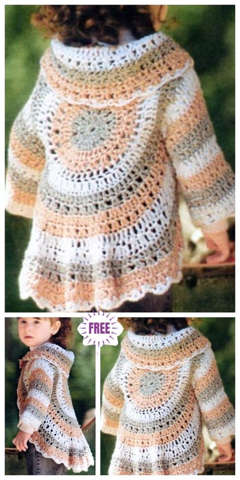 Crochet Toddler Sweater, Crochet Baby Shrug, Toddler Crochet Patterns, Crochet Circle Vest, Diy Crochet Cardigan, Crochet Cardigan Free, Crochet Baby Sweaters, Gilet Crochet, Crochet Shrug Pattern