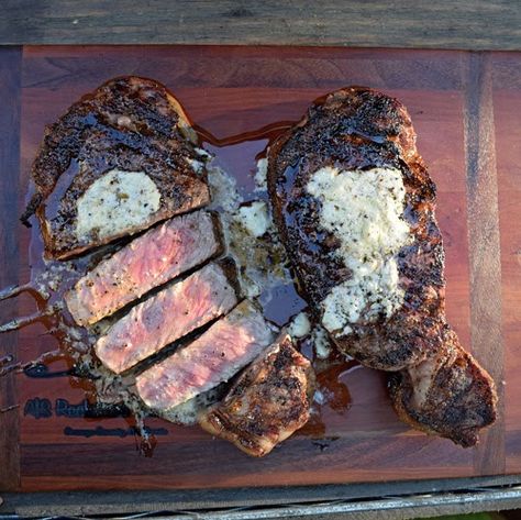 Boursin Black Pepper Strip Steaks on the Big Green Egg Boursin Steak, Season Steak, New York Strip Roast, Season Steak Recipes, Strip Steaks, The Big Green Egg, Ny Strip Steak, Boursin Cheese, Beef Strips