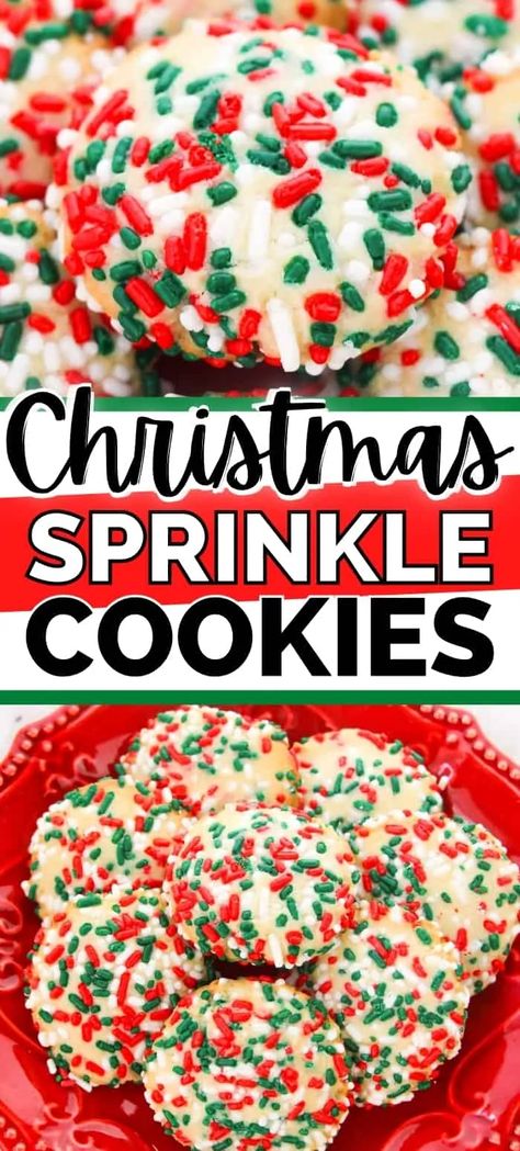 Make festive Christmas sugar cookies with sprinkles the easy way with this sprinkle sugar cookie recipe--no rolling or fancy decorating required! #ChristmasCookies #SugarCookies #SprinkleCookies #EasyCookies #ChristmasRecipes Chewy Christmas Cookies, Christmas Sprinkle Cookies, Sugar Cookies With Sprinkles, Confetti Cookies, Chocolate Chip Shortbread Cookies, Toffee Cookies, Holiday Sprinkles, Christmas Sprinkles, Sprinkle Cookies