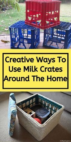 Milk Crate Hacks, Storage Ideas Using Milk Crates, Ideas For Milk Crates, What To Do With Milk Crates, Repurposed Milk Crates, Milk Crate Storage Diy, Milk Crate Ottoman Diy, Milk Crates Diy Storage, Things To Do With Milk Crates