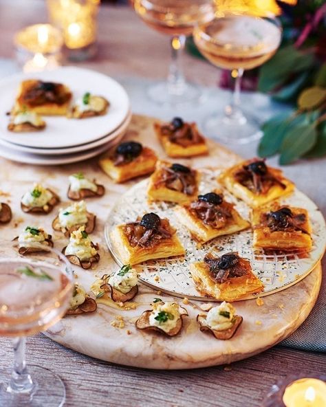 These classic French canapé may be small in size but the topping made from anchovies, olives and thyme means they're big in flavour. Grape Crostini, Christmas Canapes, Christmas Starters, Hazelnut Recipes, Pear Crisp, Canapes Recipes, Olive Relish, Delicious Magazine, Christmas Party Food