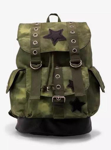 Star Green Grunge Slouch Backpack, Fairy Grunge Backpack, Therian Fashion, Sigma Outfit, Bug Backpack, Backpack Grunge, Grunge Backpack, Customized Backpack, Mochila Grunge, Hawkins High School