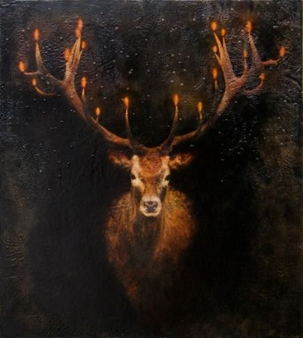 Photo Encaustic, Pagan Christmas, Southern Artist, Pagan Art, Deer Art, Encaustic Painting, A Deer, Winter Art, Art And Illustration