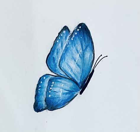 Blue Butterfly Drawing Easy, Blue Drawings Aesthetic, Blue Butterfly Drawing, Blue Sketches, Blue Things To Draw, Blue Doodles, Butterflies Drawing, Monochromatic Drawing, Debut Taylor