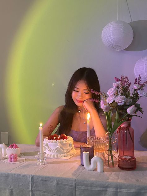 Korean 18th Birthday, Birthday Korean Aesthetic, Birthday Outfit Asian, Birthday Photoshoot Ideas Purple, Korean Themed Birthday Party, Korean Birthday Aesthetic, Birthday Aesthetic Purple, Korean Birthday Outfit, Purple Aesthetic Birthday