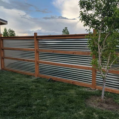 Diy Pool Fence, Affordable Fencing, Corrugated Metal Fence, Steel Fence Panels, Diy Backyard Fence, Decorative Fence, Wood Privacy Fence, Backyard Fence, Privacy Fence Designs