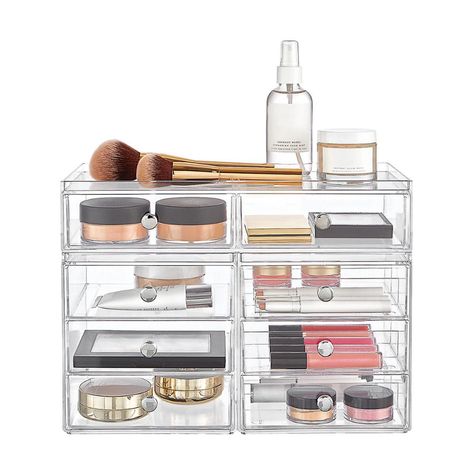 InterDesign Clarity Large Makeup Storage Kit | The Container Store Pantry Door Rack, Container Store Organization, Clear Makeup Organizer, Makeup Drawer, Acrylic Organizer Makeup, Acrylic Storage, Sink Organizer, The Container Store, Vertical Storage