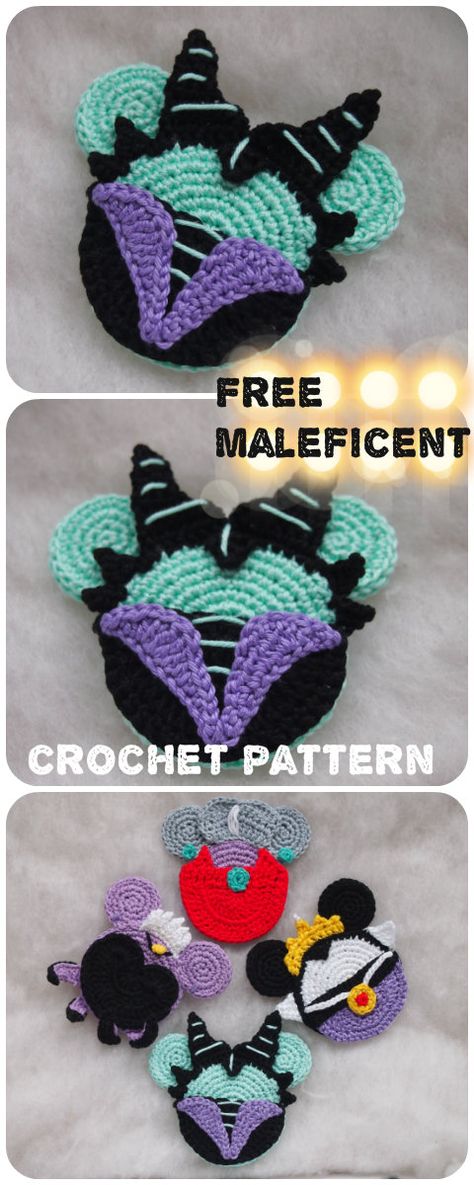 Crochet Disney Villians, Crochet Mickey Ornaments, Disney Crochet Ornaments Free Pattern, Disney Christmas Crochet Patterns Free, Crochet Disney Hats Free Pattern, Crochet Disney Applique, Crochet Disney Christmas, Disney Crochet Ornaments, Disney Halloween Crochet