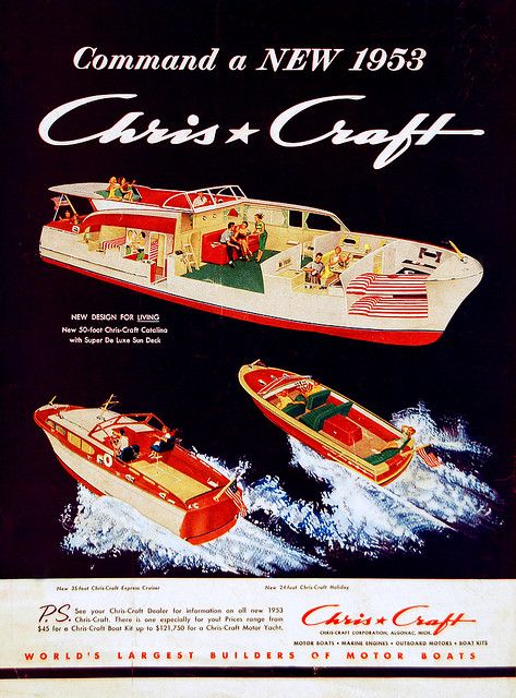 Vintage Advertisement | Flickr - Photo Sharing! Chris Craft Boats, Classic Wooden Boats, Cabin Cruiser, Chris Craft, Vintage Boats, Old Boats, Cool Boats, Wood Boats, Classic Boats