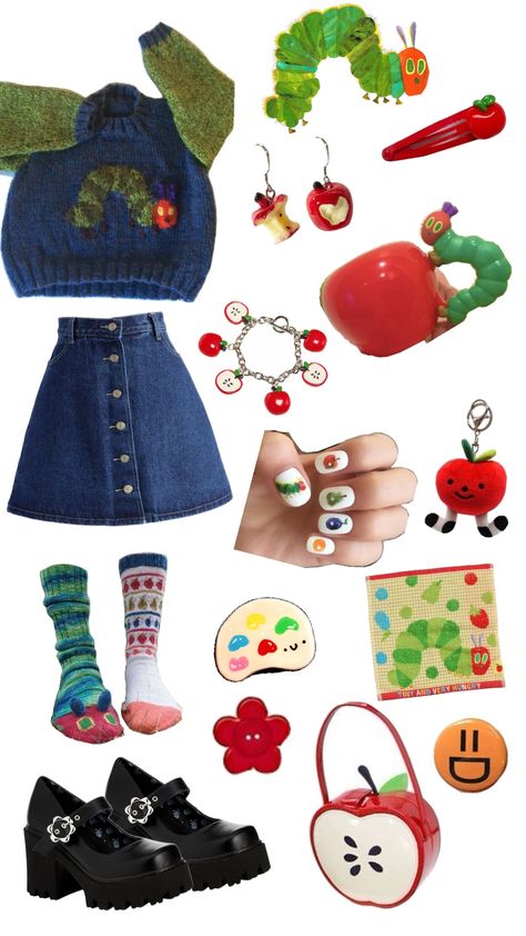 #outfit #outfitinspo #apple #theveryhungrycaterpillar #happy #oc #originalcharacter Twee Aesthetic Crochet, Hungry Caterpillar Outfit Aesthetic, Apple Aesthetic Outfit, Junimocore Outfits, Mabel Pines Outfits Style, Dti Animal Outfit Ideas, Apple Core Aesthetic, Aesthetic Outfits Collage, Twee Outfits Fall