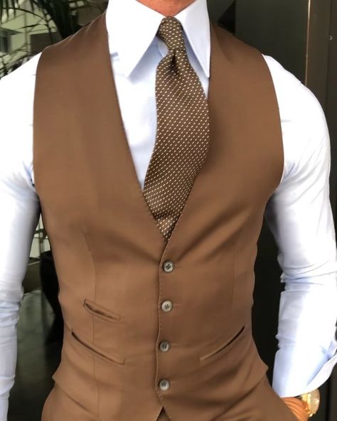 Like it? #video #knot #suit #brown #waistcoat  #abhouse Brown Waistcoat, Vest Outfits Men, Suit Brown, Usa Dress, Brown Vest, Usa Dresses, Gray Suit, Vest Outfits, Trouser Suits