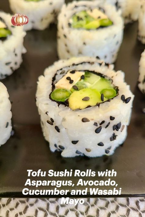 This is an easy, delicious vegan tofu sushi roll recipe with asparagus, avocado, cucumber and wasabi mayo. #tofusushirolls #vegansushirollstofu #vegantofusushi #veggiesushirollstofu #vegansushirecipetofu #vegansushi #vegansushirolls #vegansushirollsrecipes #vegantofurecipes #vegantofu #plantbasedsushi #tofusushirecipes #vegansushirecipe #vegansushiideas Recipe With Asparagus, Wasabi Recipes, Veggie Sushi Rolls, Tofu Sushi, Wasabi Mayo, Round Gazebo, Sushi Roll Recipes, Charlie Chan, Tofu Recipes Vegan