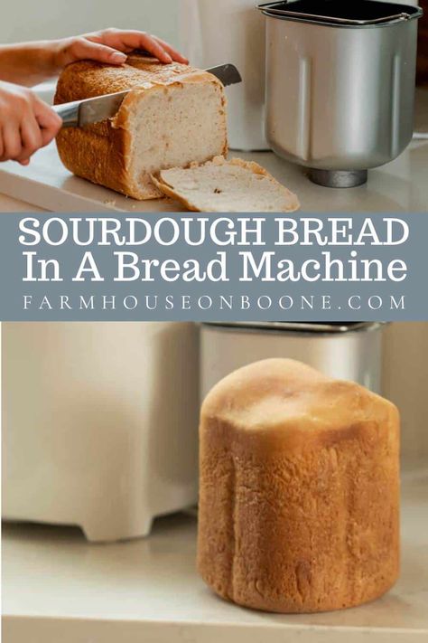 Soft, buttery sourdough bread made in a bread machine is the next best thing since, well, sliced bread. Super easy to make, you just dump the ingredients in and allow the bread machine to do all the work. #farmhouseonboone #sourdoughbread #sourdoughbreadinabreadmachine Sour Dough Bread Machine Recipe, Bread Machine Sourdough Bread, Bread Machine Sourdough, Bread In A Bread Machine, Sourdough Bread Machine, Bread Machine Recipes Healthy, Zojirushi Bread Machine, Soft Sourdough Bread, Bread Machine Recipes Sweet