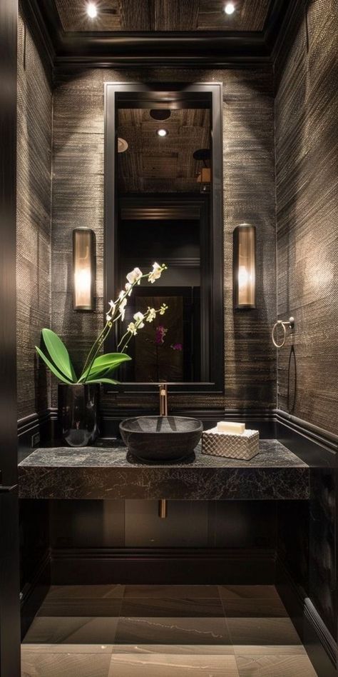 Fancy Half Bathroom Ideas, Stylish Powder Room, Designer Powder Rooms, Modern Half Bathroom Ideas, Small Powder Room Design, Modern Powder Room Design, Small Powder Bathroom Ideas, Powder Bathroom Ideas, Drømme Bad