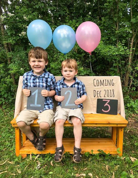 Third Baby Announcement With Siblings, Twin Announcement, Baby Gender Announcements, Baby Surprise Announcement, Twins Announcement, Baby Surprise, Sibling Pictures, Gender Announcements, Its A Girl Announcement