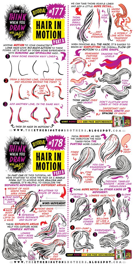 Hair In Motion Drawing, How To Draw Static, How To Draw Jackets, How To Draw Metal, How To Draw Rope, Drawing Motion, How To Draw Monsters, Etherington Brothers, Zombie Drawings