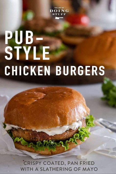 Burger Bread, Chicken Hamburger, Ground Chicken Burgers, Chicken Chips, Crispy Chicken Burgers, Chicken Burgers Recipe, Chicken And Chips, Brioche Bun, Poultry Dishes