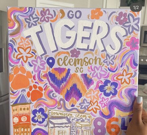 Clemson Painting, Dorm Paintings Canvas, College Canvas Paintings, Dorm Canvas Art, Dorm Canvas, College Canvas Art, Dorm Paintings, College Canvas, Preppy Art