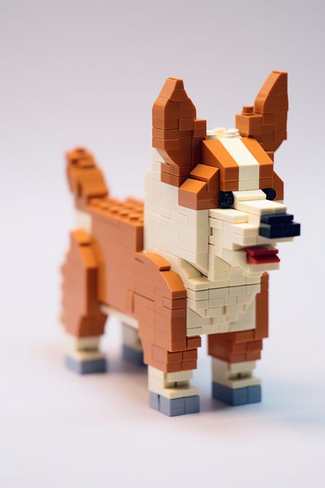 Lego Dogs, Lego Classroom, Lego Dog, Dog Corgi, Lego Animals, Lego Worlds, Lego Duplo, Corgi Dog, Animal Sculptures