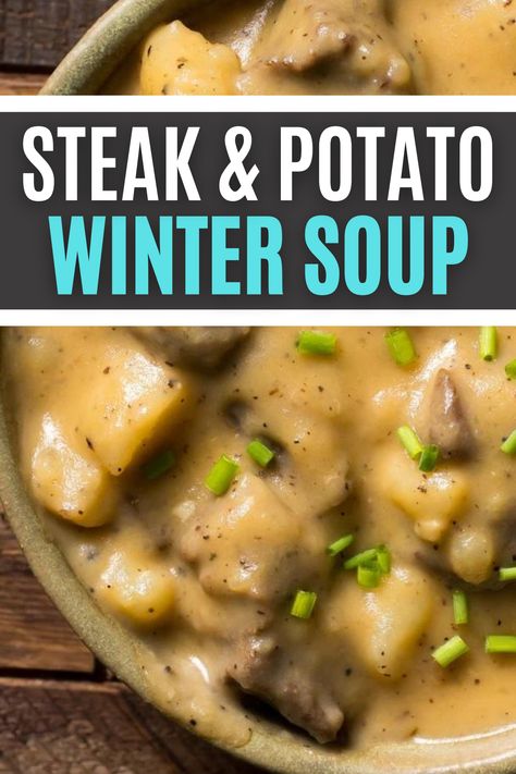 Creamy Beef And Potato Soup, Easy Family Soup Recipes, Steak And Potato Soup Stovetop, Steak And Ale Chowder, Steak Potato Soup Recipes, Steak And Potato Soup Recipes, Potato Soup With Beef, Cheesy Steak And Potato Soup, Crockpot Steak Soup