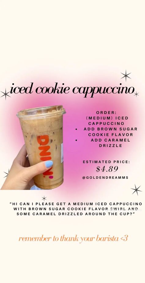 Dunkin Coffee Recipe, Cheap Dunkin Drinks, Dunkin Holiday Drinks, Good Dunkin Iced Coffee Orders, Dunkin Donuts Order Ideas, Dunkin Caramel Iced Coffee Recipe, Dunkin Orders To Try, Sweet Dunkin Drinks, Dunkin Iced Coffee At Home